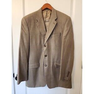 Polo Ralph Lauren Silk Wool Blazer Suit Sport Coat Tan Houndstooth Mens Size 42L
